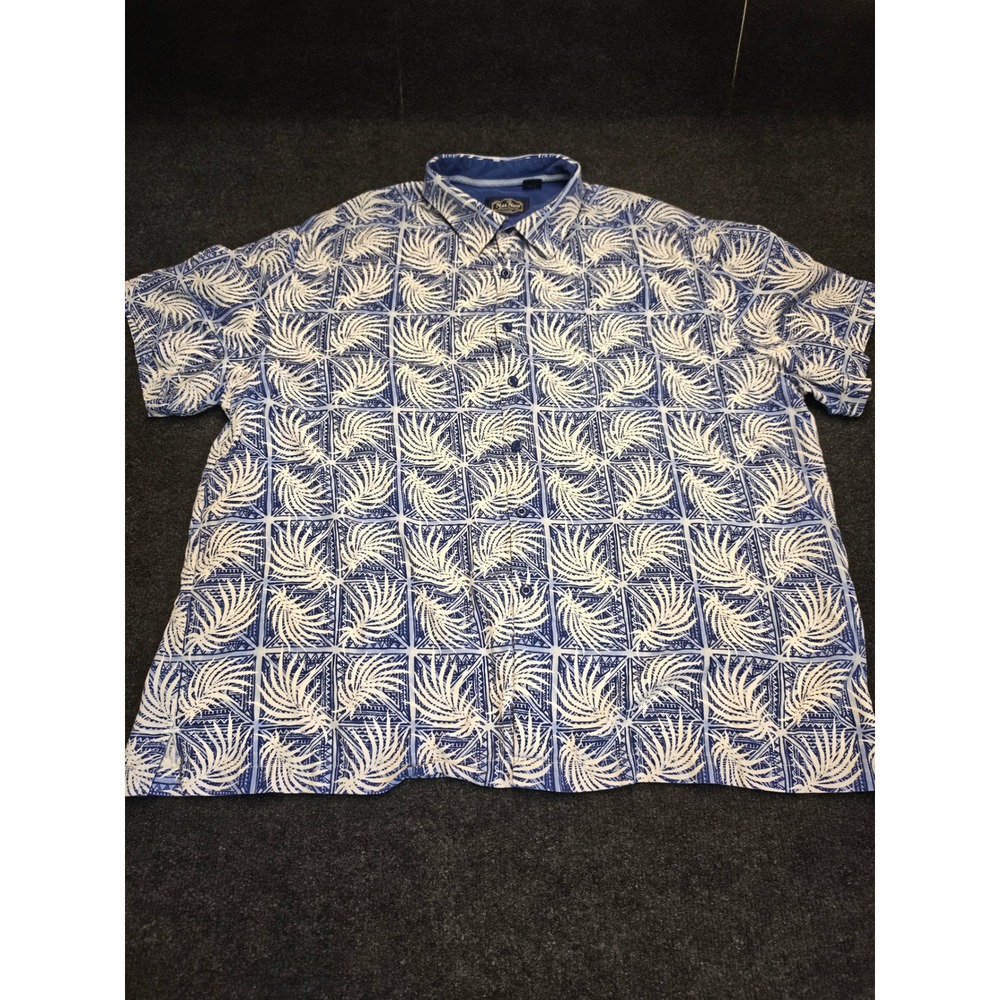 Nat Nast Mens XXL Silk Cotton Blue White Tropical Palm Print Button Up Shirt